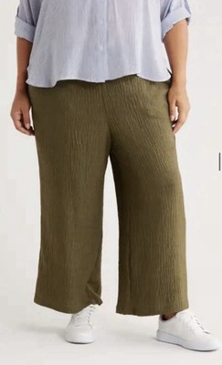 MAX STUDIO $118 Women's Cropped Wide Leg Pants Elastic Back Olive-Green Sz 3X