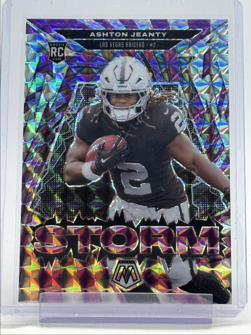 ASHTON JEANTY 2025 MOSAIC BY STORM ROOKIE PURPLE MOSAIC PRIZM RC 01/49 Q5829