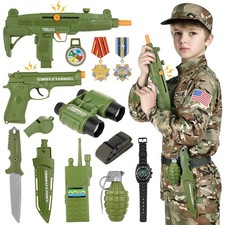 GIFTINBOX Kids Army Military Soldier Costume w/ Toy Accessories - Boys 6-8
