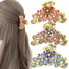 3PCS Rhinestone Hair Claw Clips, Vintage 1 Count Pack of 3 , Red Purple Blue