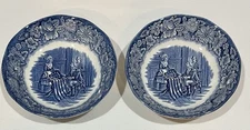Lot of 2 Liberty Blue England Fruit Dessert Bowls Betsy Ross Colonial Scenes 5"