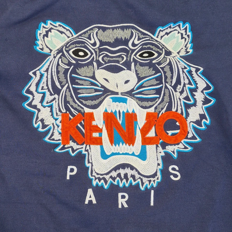 KENZO Sudadera Azul Medio Para Hombre Mezcla de Algodón Bordado Tigre - Imagen 2 de 4