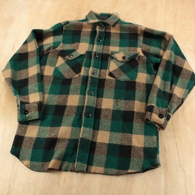 COLD STORAGE buffalo plaid check wool flannel camp shirt 15 tag vtg 60s 70s usa