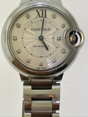 Cartier Ballon Bleu Women's Watch 3489 Swiss Automatic Diamond Dial Steel 33mm