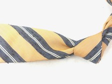 #1 MENSWEAR Drakes London Slubby Shantung Peach Tan Denim Blue Stripe Silk Tie