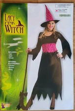 Womens Witch Halloween Costume Lacy Dress Hat Belt Size XL Fits up to Ladies 22