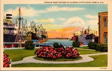 Mobile Alabama State Docks on Mobile River International Ships  Postcard   30118