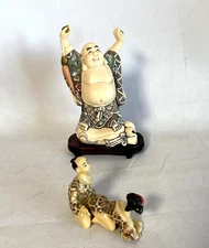 5.75"  Standing Buddha + Japanese Shunga Netsuke Erotic Sexual Resin Figures