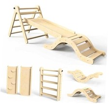 Pikler Triangle Set 7in1 Toddler Climbing Toys Indoor Foldable Baby Natural