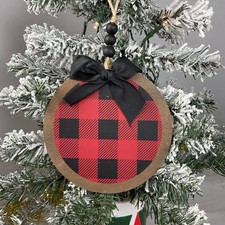 Christmas Tree Ornament-Wooden Red And Black Plaid -Collins Fresh  Original