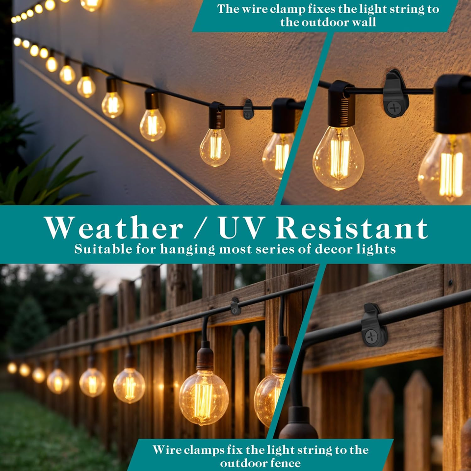 Outdoor String Lights Clips, Weatherproof Cable Hanger Hooks for