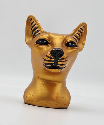 Egyptian Antique Bastet Head Ancient Unique Gold Stone Pharaoh Statue Bazareg