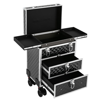 Professional Makeup Case Rolling Cosmetology Case with Sliding Drawers Black US