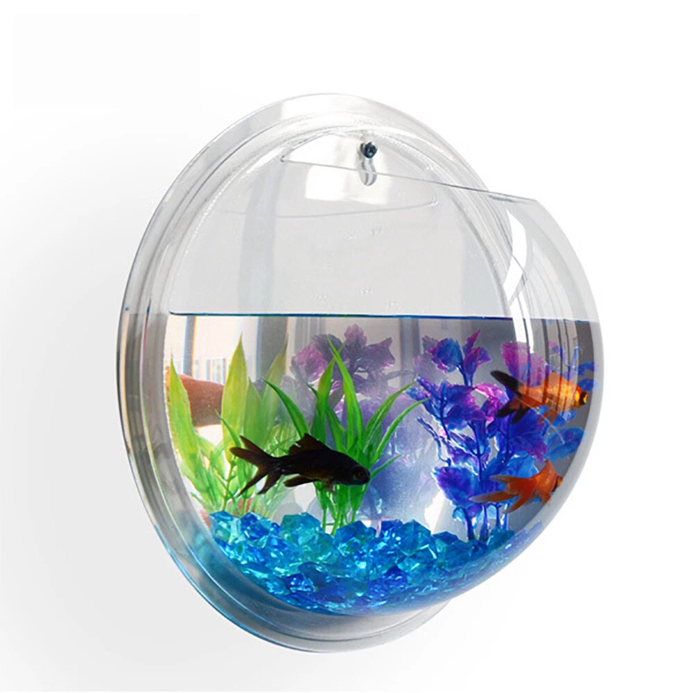 NEW! WALL MOUNTED FISH TANK - BETTA BUBBLE AQUARIUM - WITH PLANT, ROCKS AND  MORE