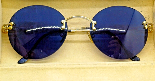 RARE Vintage Fred Corvette Sunglasses Eyewear Rimless France PLATINUM GOLD. P.