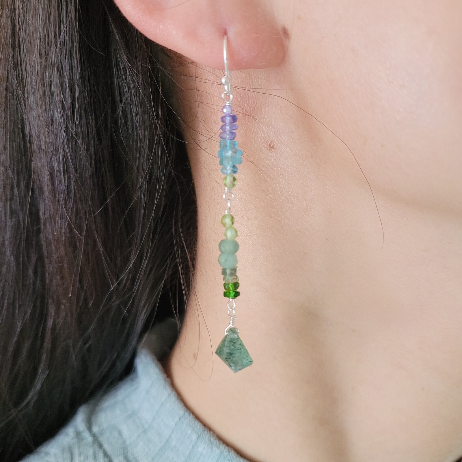 Boucles d'oreilles tanzanite quartz fraise vert anti-allergie, bijoux légers pour oreilles sensibles