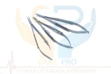 3 Castroviejo Micro Scissors Straight Curved Needle Holder TC Dental Eye Set Kit