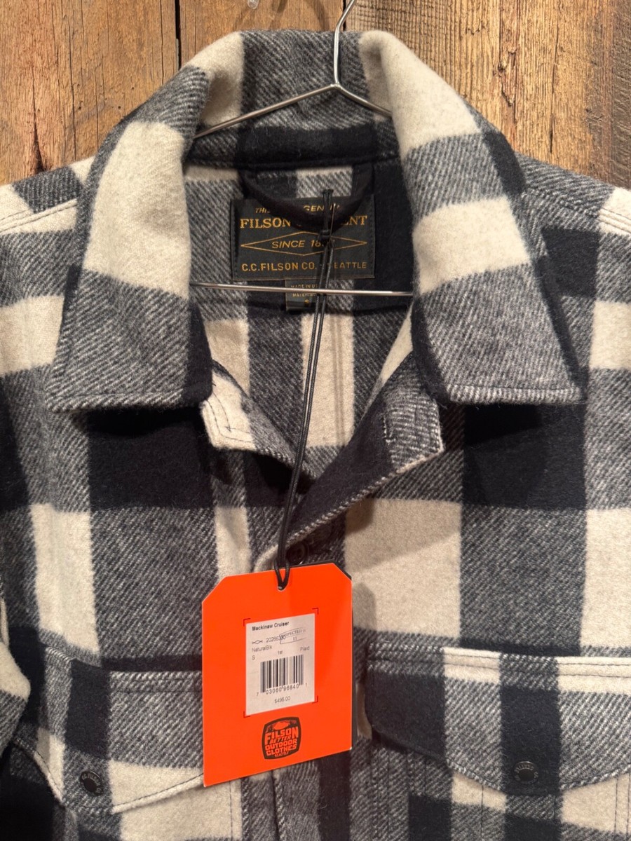 Filson Mackinaw Wool Cruiser Jacket Natural & Black Plaid Mens NWT