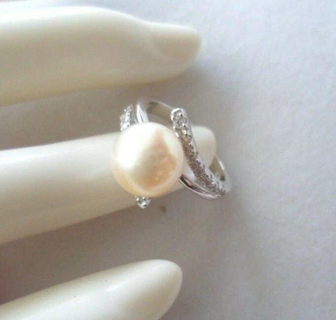 Vintage Jewellery Pearl Sapphire White Gold Ring Antique Deco Jewelry size M   - Image 4 of 4