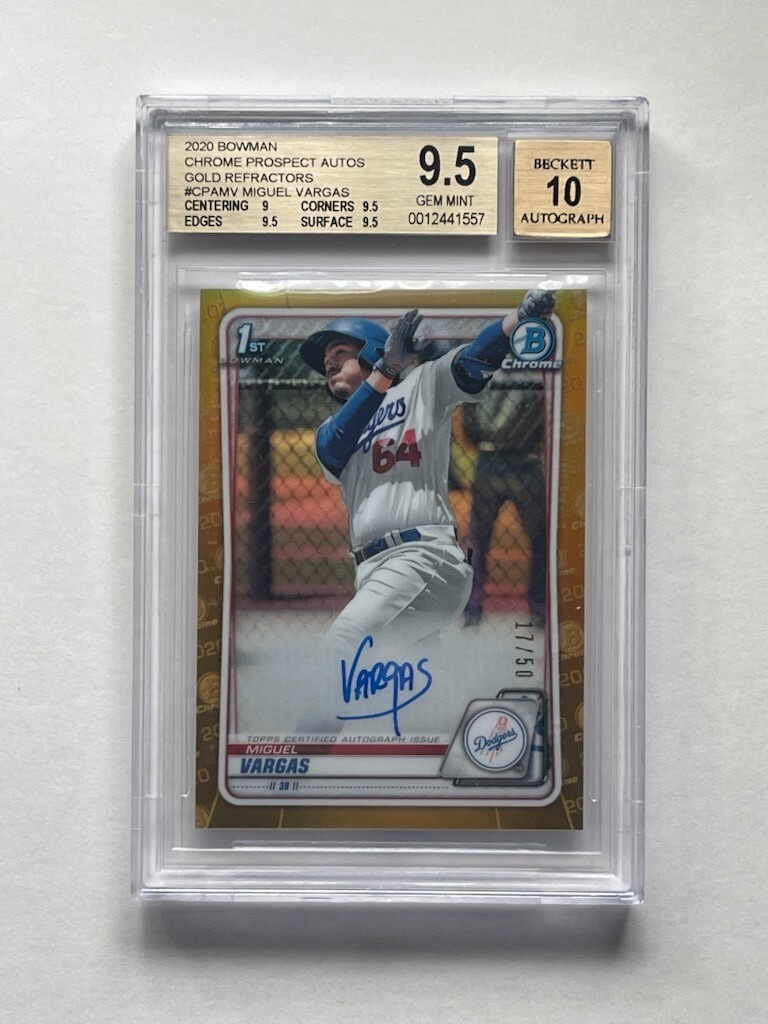 MIGUEL VARGAS - 2020 Bowman Chrome 1st GOLD Refractor #/50 - BGS 9.5 , 10 Auto