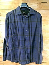 VAN HEUSEN LS BUTTON UP CASUAL SHIRT BLUE BLACK PLAID MENS XL 17-17.5 EUC