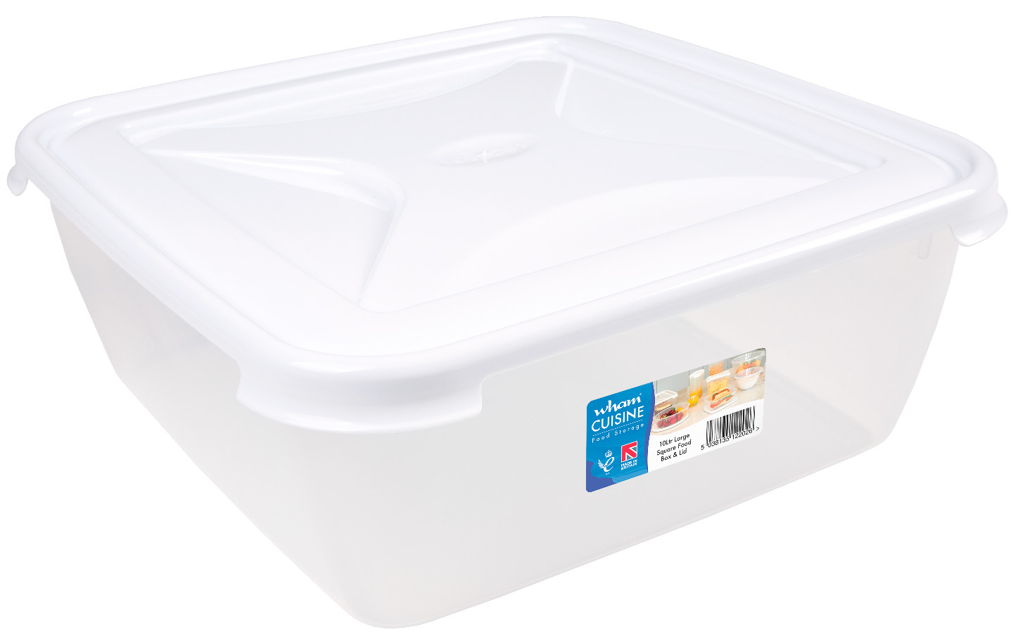 Wham Cuisine Square Food Storage Container with White Lid 10L - Clear