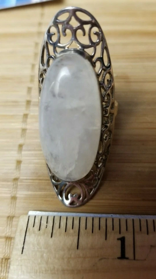 Anillo Arya 925 Plata Esterlina Ovalado Arco Iris Piedra Lunar Vintage Talla EE. UU. 9 Hecho a Mano Foto 4 de 4