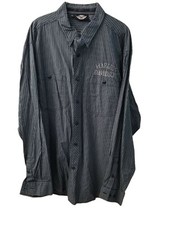 Harley-Davidson Men's XL Gray  Black Pinstriped Garage Mechanic Biker Shirt