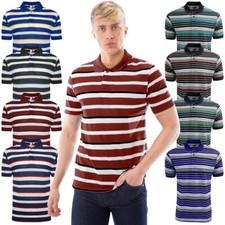 Mens Striped Polo Shirts Pique Yarn Dyed Short Sleeve T-Shirt Casual Top M - 3XL