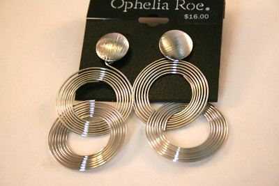 Ophelia Roe silver tone double coil ring hoop stud earrings