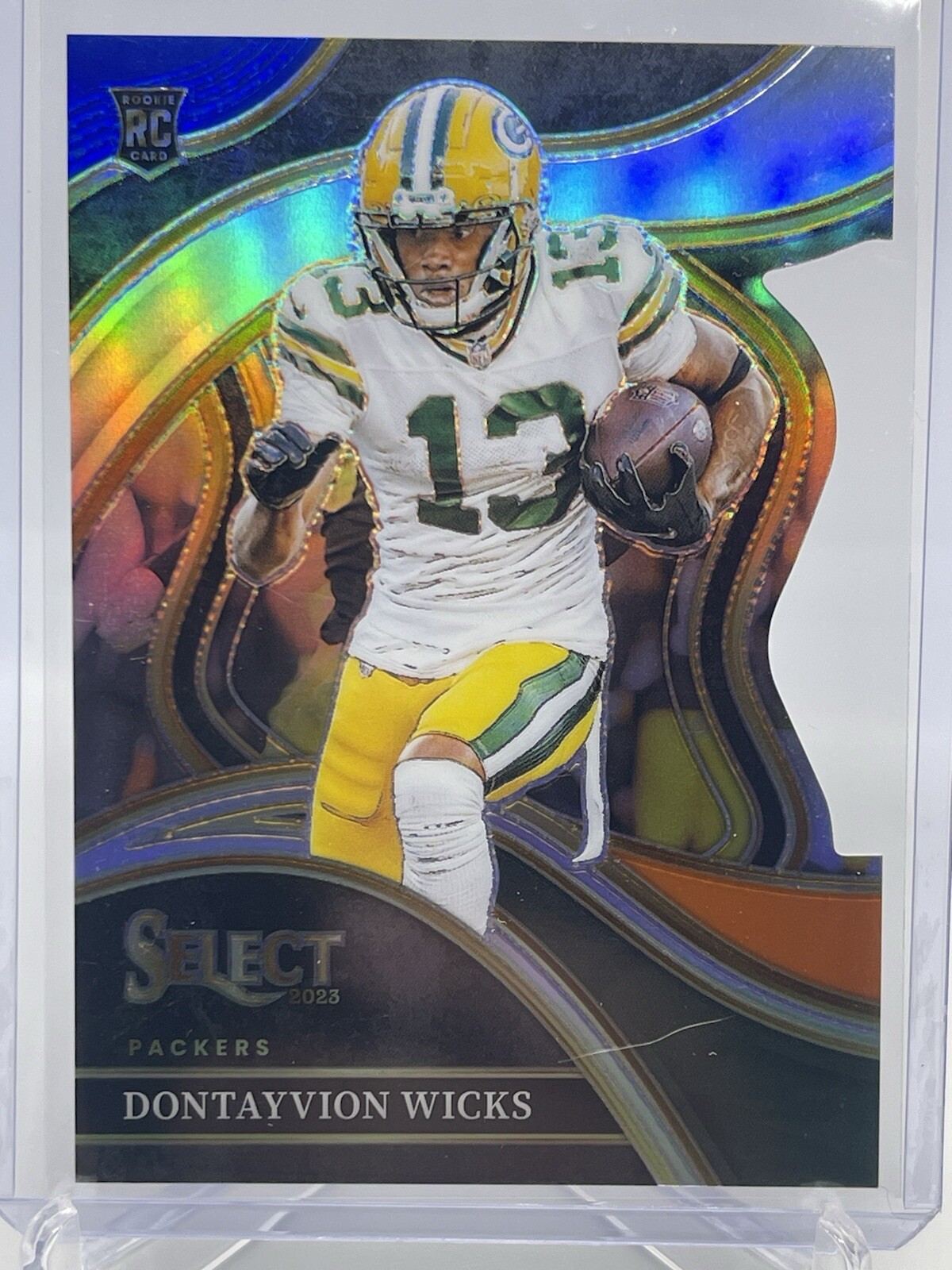 2023 Panini Select Dontayvion Wicks Club Level Blue And Orange Die Cut 14/35