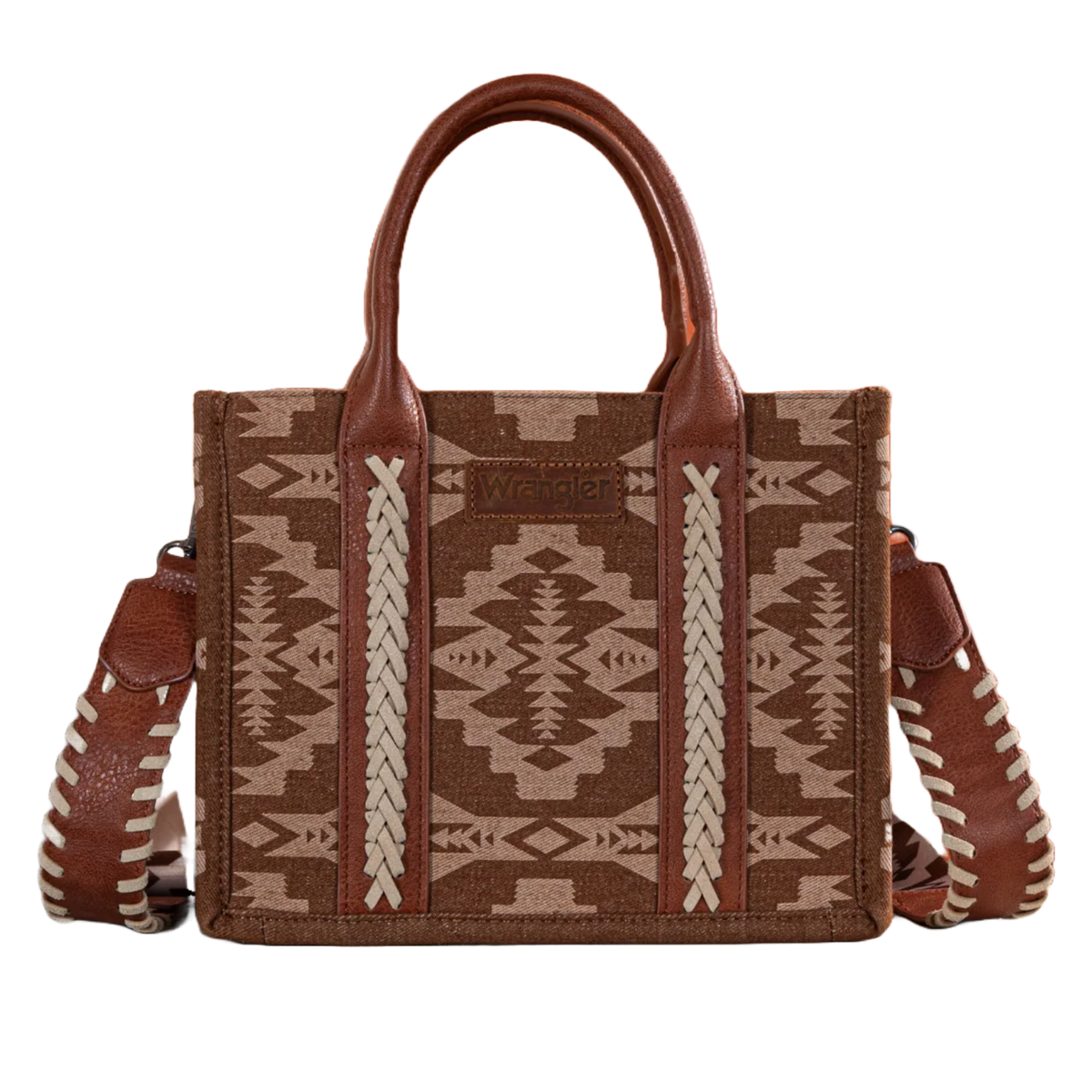 Wrangler Ladies Southwestern Print Small Canvas Brown Tote