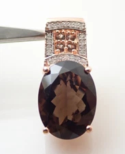 Rose Sterling Silver Vermeil Smoky Quartz Necklace Slide Pendant