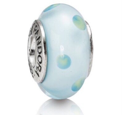 Authentic Ret. Pandora #790605, SS925, Teal, Polka Dots, Murano Glass NWOT