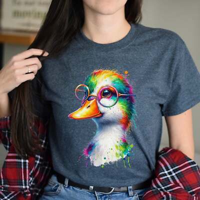 Duck with Eyeglasses Color Splash Unisex T-shirt Black Navy Dark Heather
