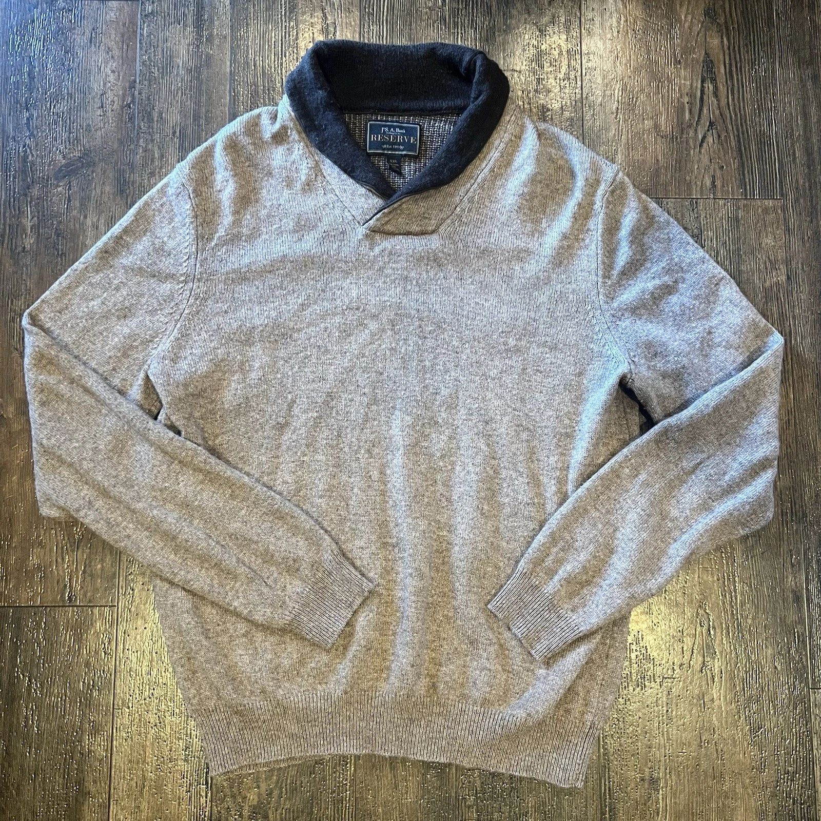 Jos. A. Bank Reserve Lambs Wool Sweater, Tan Beige Brown w/collar XXL Grandpa