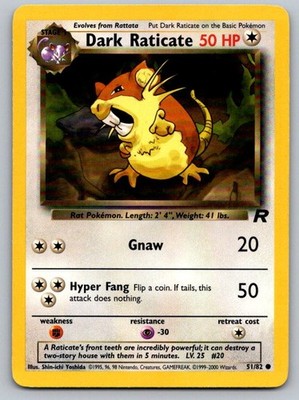 Dark Raticate 51/82 Common Team Rocket Pokemon Unlimited Lightly Played
