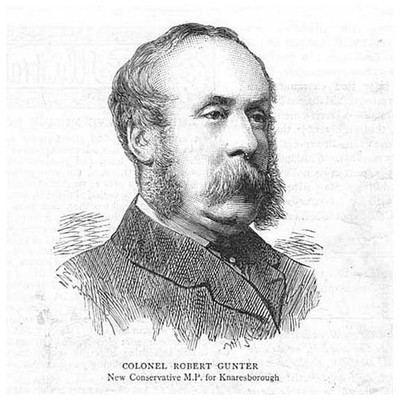 Colonel Robert Gunter konservativer Abgeordneter für Knaresborough - antiker Druck 1884