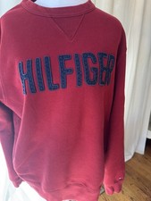 Vintage Tommy Hilfiger Sweatshirt Mens Medium Red Spell Out Logo Heavyweight 90s