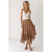 Vintage Tan Polka Dot Y2K Asymmetrical Hem Skirt Womens M Fairy Cottage Core