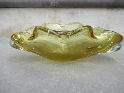 Murano Bullicante Amber Glass Controlled Bubble Bowl Candy Dish~9 x 5 x 3'' Tall