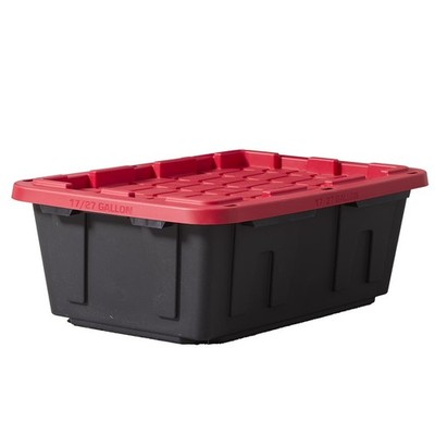  17 Gallon Medium Storage Bin with Snap Lid, Black and Red