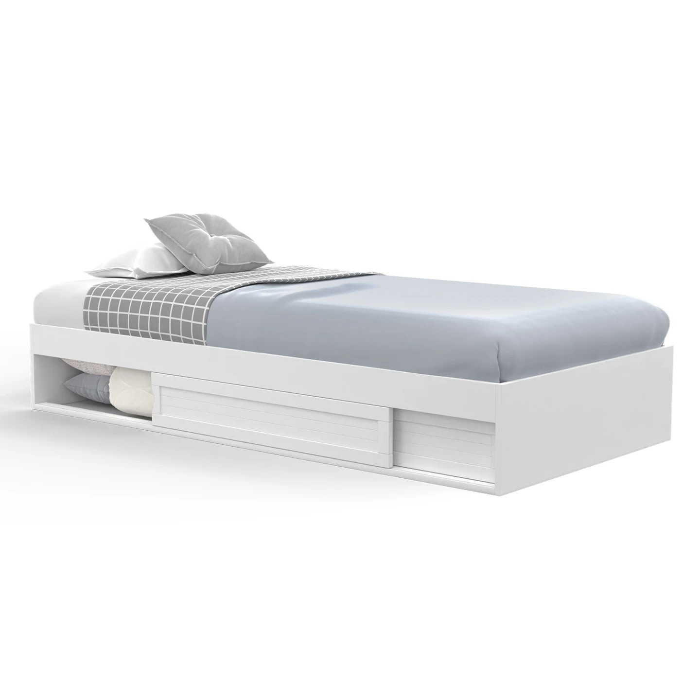 Lit 90x190 cm avec rangement SALEM blanc idéal pour chambre d'ado