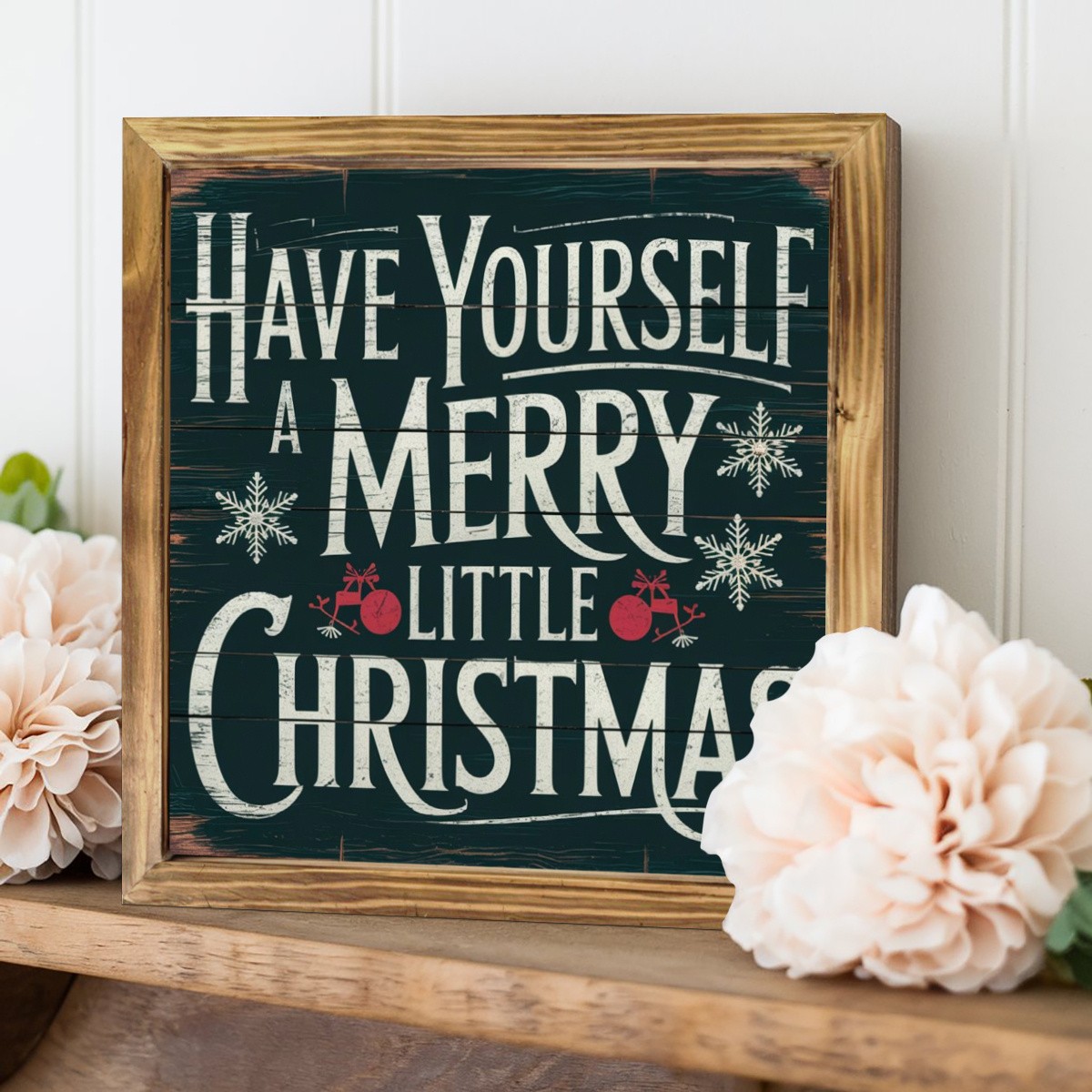 Rustic Christmas Wall Art Wood Framed Festive Wooden Sign for Holiday Decor Gift