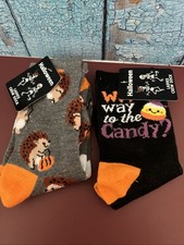 Ladies Halloween Crew Socks 2 Pair Hedgehogs Pumpkins Candy Corn Witch Way Candy