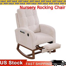 Upholstered with USB Port and Footrest Rocker for Bedroom Nursery Rocking Chair