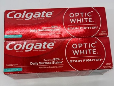 2 Colgate Optic White Stain Fighter Enamel Safe Toothpaste Fresh Mint Gel 6 Oz