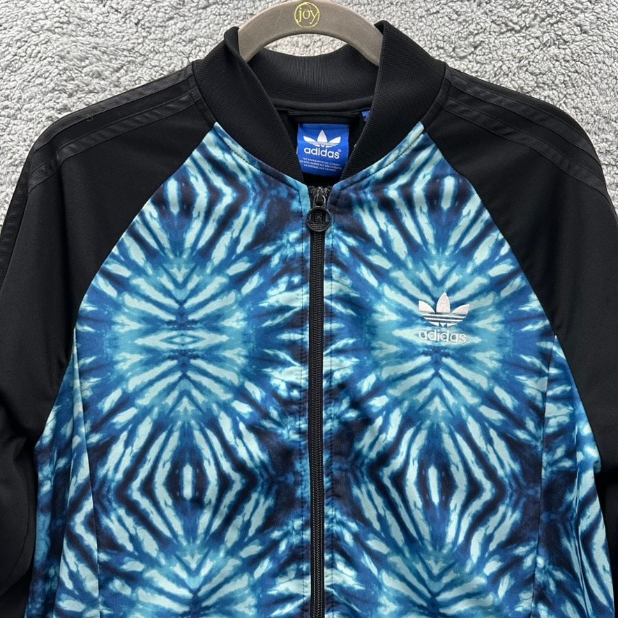 Adidas Men's Medium Blue Black Tie Die Full Zip Track Jacket Workout Activewear