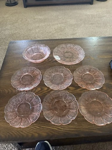 Lot Of 8 Pink Depression Glass SaucersCherry Blossom Jeannette Glass Co 1930-39