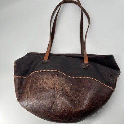 Henry Cuir Beaded Embroidered Leather Tote Bag Brown Shoulder Authentic Rare